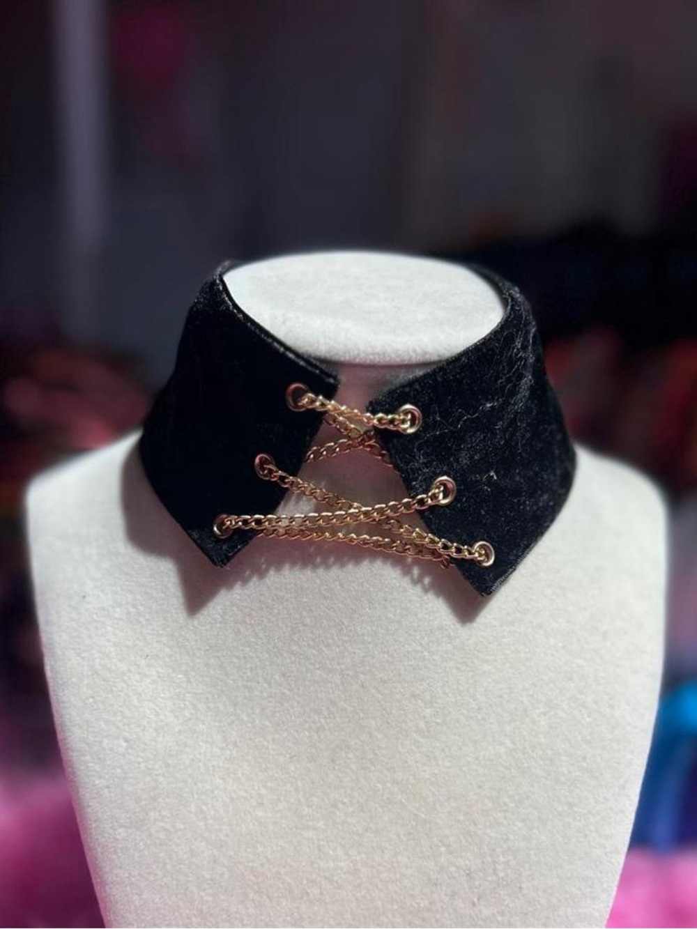 Black Velvet Lace-Up Chain Collar